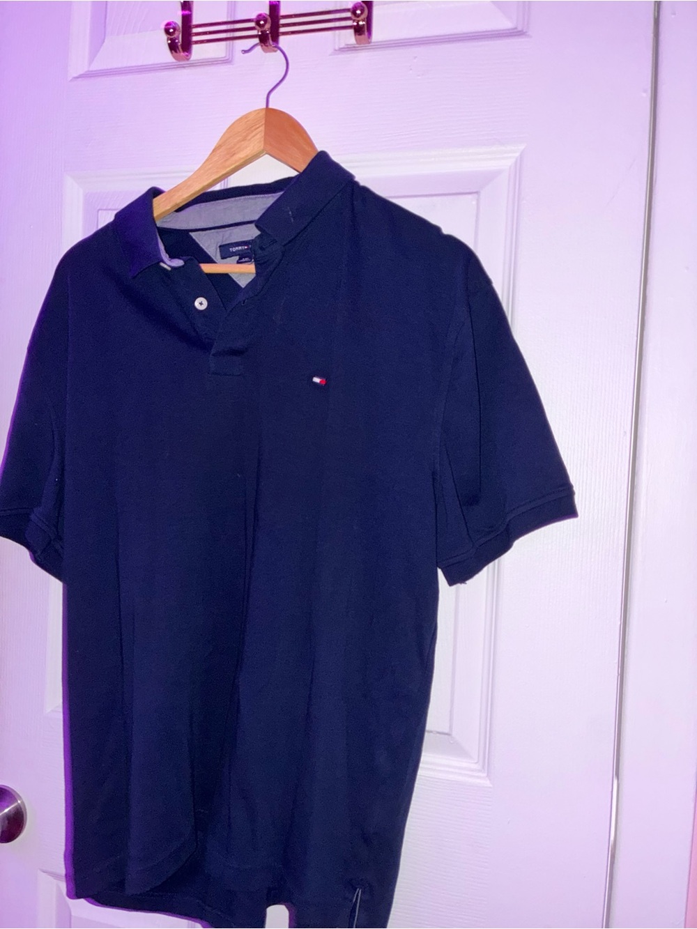 Tommy Hilfiger Navy Blue Short Sleeve Polo with Flag Logo